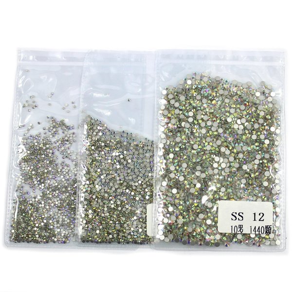 Nail Art Rhinestone Ab Crystal 4320pcs Shining 3D Nail Art Decoration Rhinestones Flatback Glass Charms Gems Stones for Nails Eye Makeup Clothes Shoes ss4 ss6 ss12, 1440pcs Each Bag