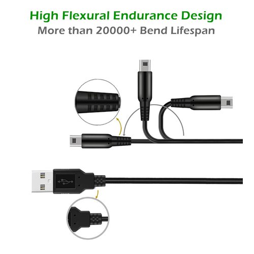 2 Pcs 3.9ft USB Charger Cable Compatible with Nintendo 3DS/ 2DS, Play and Charge Charging Cord Compatible with Nintendo New 3DS XL/ New 3DS/ New 2DS XL/ New 2DS/ 2DS XL/ 2DS/ DSi/ DSi XL with 2 Stylus