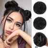 HANYUDIE Space Bun Hair Pieces Claw Clip in Hair Bun Mini Bun Hair Scrunchies Extension for Women Girls 2PCS Natural Black