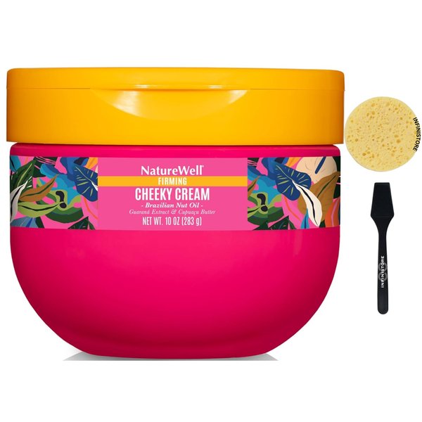 InfiniStore™ Mini Cosmetic Spatula & Gentle Exfoliating Sponge Bundle with ɴᴀᴛᴜʀᴇ ᴡᴇʟʟ Ultra-Rich Firming & Tightening Cheeky Body Cream, 10oz