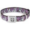Dog Collar Seatbelt Buckle Princess Sketch Poses Floral Collage Pinks Grays 16 to 23 Inches 1.5 Inch Wide