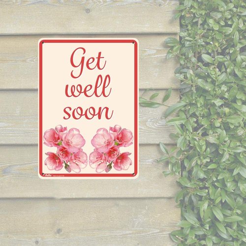 PetKa Signs and Graphics PKFW-0111-NA_7x10 "Get Well Soon" Aluminum Sign, 7" x 10", Red Flowers on Cream