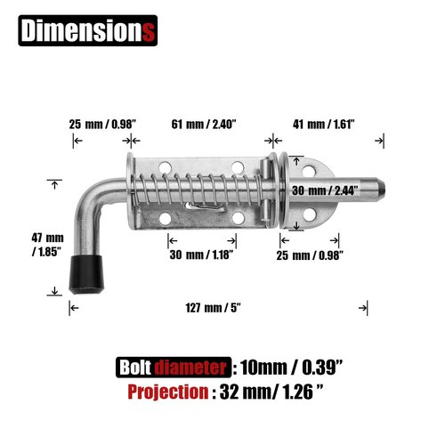 JQK Spring Loaded Latch Pin, 304 Stainless Steel Barrel Bolt Thickened 2mm Door Lock, 5 Inch Brushed Finished(2 Pack), HSB300-P2