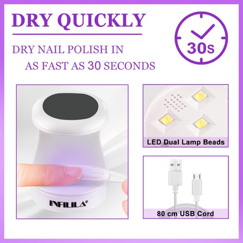 NXJ INFILILA Mini UV Light for Gel Nails Portable UV Light for Nails 180°Opening Design USB Nail Dryer UV LED Nail Lamp Curing All Gels 16W Quick-Drying UV Nail Lamp for Single Finger (Black)