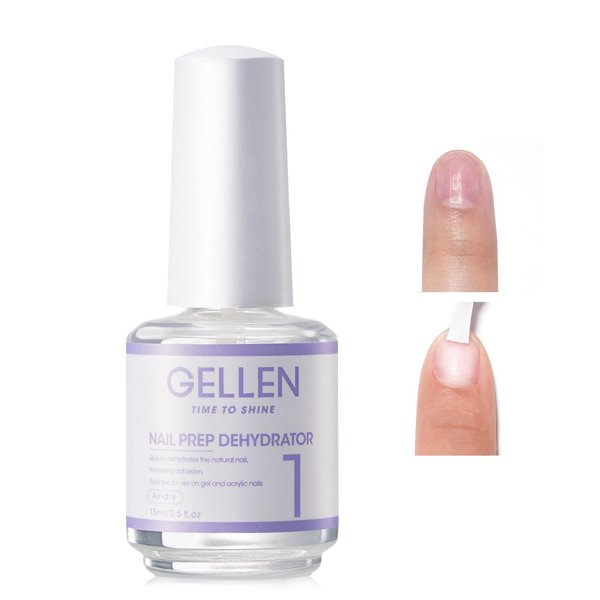 Gellen Nail Dehydrator for Acrylic and Gel Nail Polish Prevent Lifting, 15ml Acid-Free Nail Prep Dehydrator Base Varnish Manicure Bonder Liquid for UV Gel Supplies Set Home Salon Use