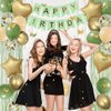 MSMANCY Sage Green Birthday Decorations for Women Men 65pcs with HAPPY BIRTHDAY Banner Curtains Butterfly Heart Star LED light and Balloons for Birthday Party Supplies (Green)