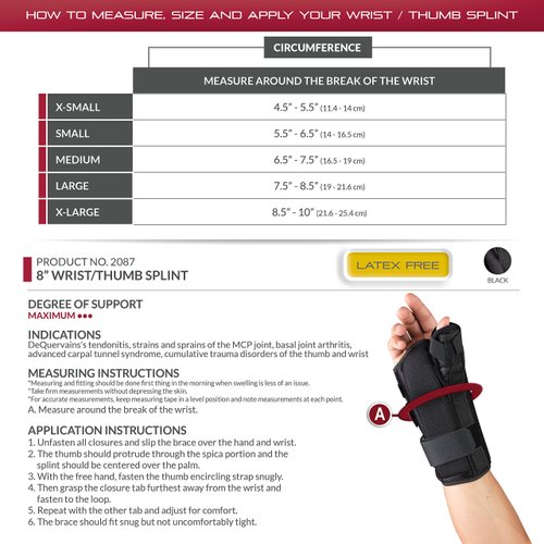 OTC Wrist-Thumb Splint, 8-Inch Adult, Lightweight Breathable, Medium