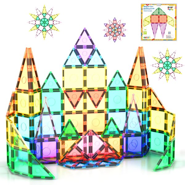 Everplay 24 Piece Magnetic Tile Building Blocks for Kids Pretend Play STEM Educational Learning Preschool Toys Magnet Tiles Stacking Block Creative Playset for Toddlers Boys Girls Ages 3 and up EB24