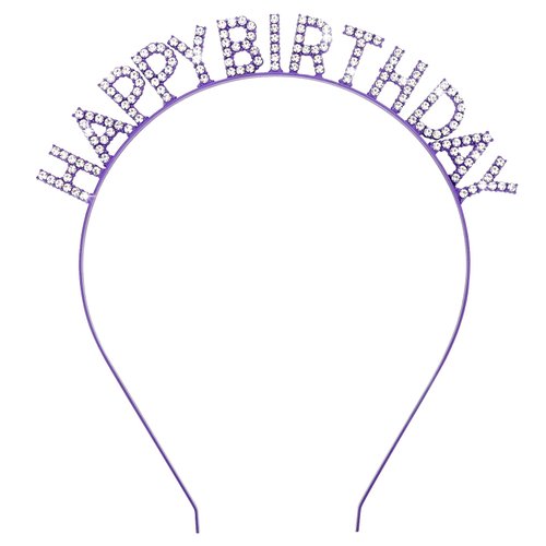 CIEHER Purple Happy Birthday Headband for Women Girls, Birthday Girl Headband Birthday Tiara for Women Birthday Crown Purple Birthday Decorations Rhinestone Happy Birthday Accessories Birthday Gifts