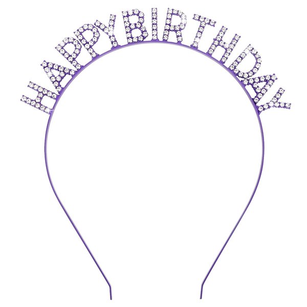 CIEHER Purple Happy Birthday Headband for Women Girls, Birthday Girl Headband Birthday Tiara for Women Birthday Crown Purple Birthday Decorations Rhinestone Happy Birthday Accessories Birthday Gifts