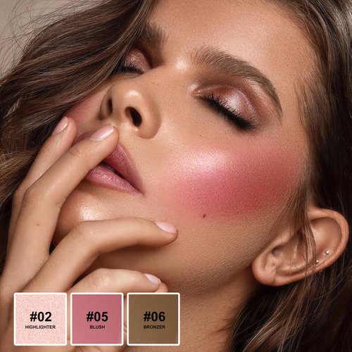 3Pcs Cream Contour Stick Makeup Kit,Shades with Highlighter Stick,Blush Stick and Bronzer Contour Stick for Sculpt the Cheeks,Long Lasting,Waterproof,Matte & Dewy Finish,LIGHT MEDIUM (#02,05,06)