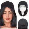 Hairro Hat Wig Hair Extension Baseball Hat with Hair Attached Short Bob Hairstyle Adjustable Synthetic Cap Hair Extensions For Women Chemo Wig 11" 170g #2A Natural Black