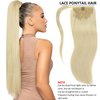 Caliee Long Ponytail Extension Real Hair 90G 22Inch 60A Platinum Blonde Hair Extensions Soft Silky Straight Clip on Wrap Around Ponytail Human Hair One Piece Hairpiece for Women