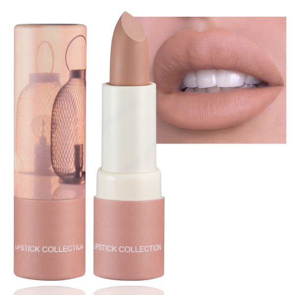 Matte Nude Lipstick,Nude Paper Tube Nude Matte Lipsticks for Women,Bold & Intense Colors,Non-Stick Cup Not Fade Silky Smooth Velvet Lip Gloss Set Nude Lip Stick Fashion Matte Lipstick Lip Makeup(Nude)