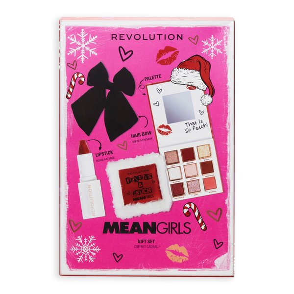Revolution Beauty, Mean Girls x Revolution Gift Set, Eyeshadow Palette Holiday Gift Set with Matte Red Lipstick & Hair Bow, Vegan & Cruelty-Free