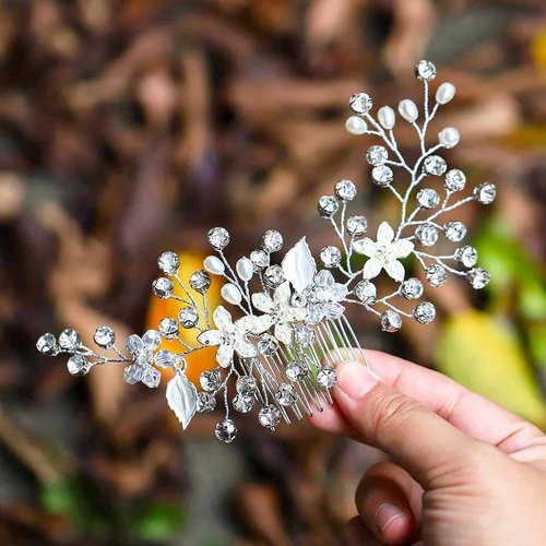 YBSHIN Silver Wedding Hair Accessories for Brides Flower Hair Comb Rhinestone Bridal Comb Headpieces Crystal hair bands Pearl headpiece for Women
