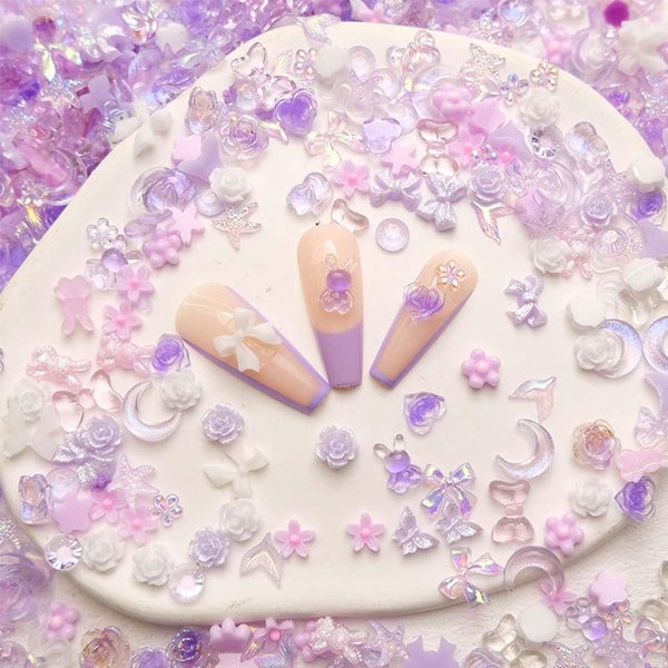 100 Pcs 3D Resin Nail Charms Butterfly Nail Charms Mixed Shape Flower Moon Bow Design Nail Charm Rhinestones Pearls Charms for Nail Art DIY Nail Accessories Nail Supplies Decoration for Women Girls