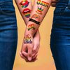 Rainbow Temporary Tattoos Pride Day Fake Tattoos Adult Women Rainbow Flags Hearts Lips Stars Ribbons Gold Edge Tattoo Kit Gay LGBTQ Pride Day Parade Party Makeup Body Face Decor Supplies 4 Sheets