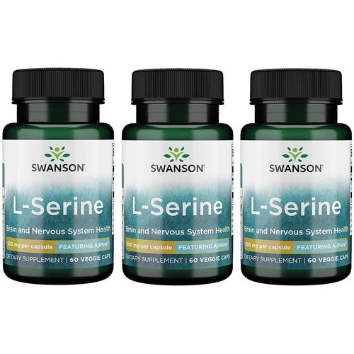 Swanson Ajipure L-Serine - Amino Acid Supplement Supporting Brain Health & Nervous System Function - Natural Formula Promoting Cognitive Function - (60 Veggie Capsules, 500mg Each) 3 Pack