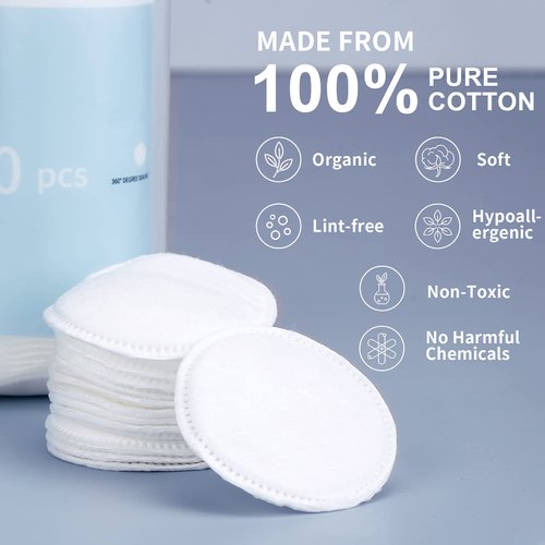 MSQ Cotton Rounds (300 Count), Makeup Remover Pads,100% Pure Cotton, Facial Cleansing Round Cotton Pads, Lint-Free