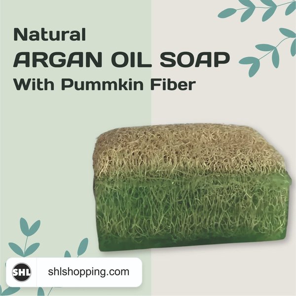 shl Natural ARGAN OIL Soap with Pumkin Fiber, Two in One Handmade Soap, Pure Essential Oil Natural Soaps, Provides Intensive Care to Skin, Special Design [4.7oz-135gr] (Argan Oil Soap)