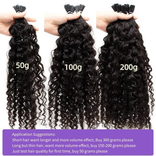 Kinky Curly I Tip Hair Extensions Human Hair for Black Women 20Inch Microlink Hair Extensions Brazilian Virgin Hair Curly I Tip Human Hair Extensions Cold Fusion Stick Tip Extension 50g/50Strands