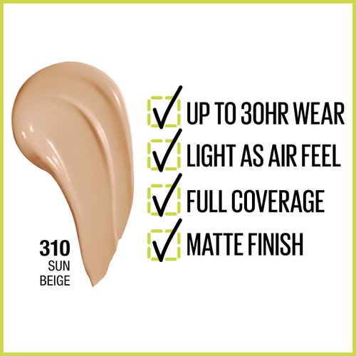 Maybelline Super Stay Full Coverage Liquid Foundation Active Wear Makeup, Up to 30Hr Wear, Transfer, Sweat & Water Resistant, Matte Finish, Sun Beige, 1 Count