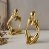 FJS Gold Decor Thinker Statues for Table Decor Abstract Art Sculpture Set of 3 Golden Resin Figurines Decorations for Home Living Room Office Shelf Decoration