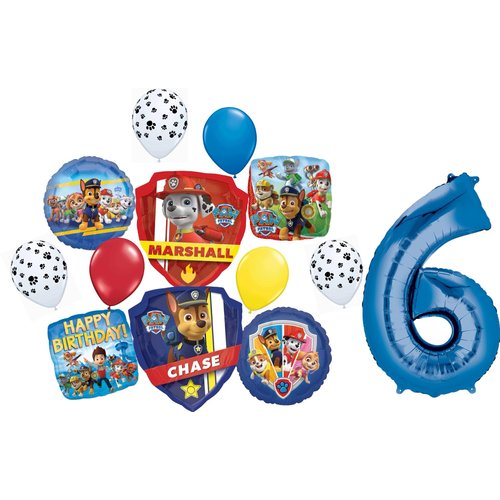 Anagram Paw Pups on Patrol Chase and Marshall 6th Birthday Party Supplies Police and Fire Rescue Badge Balloon Bouquet Decorations