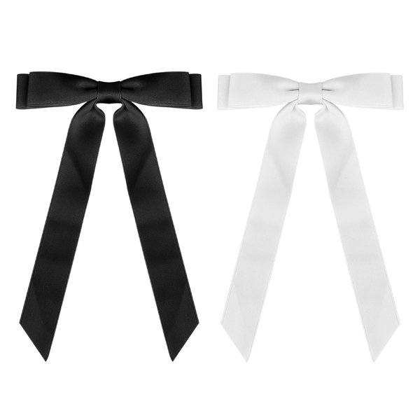 2 Pack Hair Bows, Bow Hair Clips, Ribbon Bows for Hair, Hair Accessories, Bow Claw Clip for Women, Girls, Teens (Black&White)