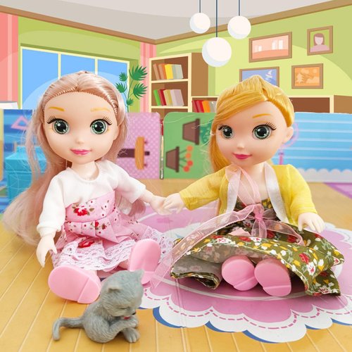 JING SHOW BUSSINESS 5 Sets Doll Clothes for 6 inch Doll ，Include 5 Pieces Girl Mini Dolls, 5 Sets Doll Clothes and 5 Pairs of Doll Shoes