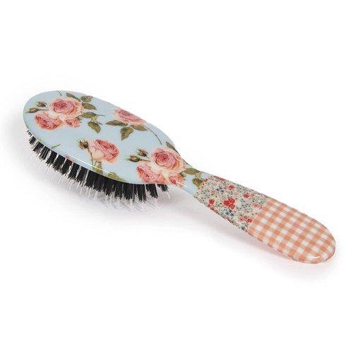 Rock & Ruddle Natural Mixed Boar Bristle Hair Brush for Women and Kids - Perfect for Wet or Dry Hair, Detangling Smoothing Blowdrying - Designed & Made in UK (Small, Pink Gingham)