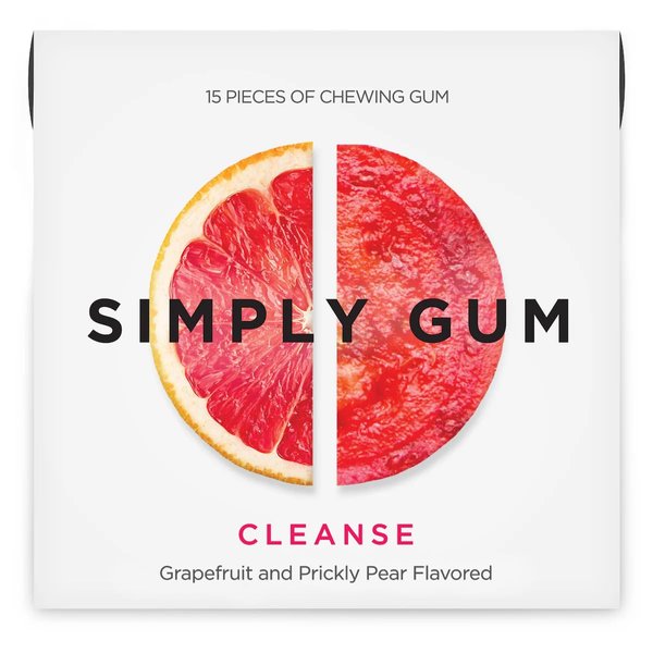 Simply Gum | Cleanse with Grapefruit and Prickly Pear | Plant- Based Chewing Gum | Pack of Six (90 Pieces Total) | Synthetic Plastic Free + Aspartame Free + non GMO