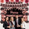Happy Work Anniversary Decorations Rose Gold Happy Workiversary Banner Honeycomb Centerpieces Hanging Swirls Tissue Paper Pompoms Sash Set for Women Office Employee Worker Appreciation Party Supplies