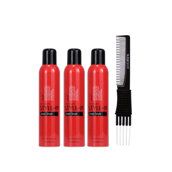 kuss Inebrya Ice Cream Style-In Logic Style (10.81 oz) with Teasing Comb Pack of 3