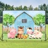 ZARROUEA 7x5ft Blue Barn Farm Animals Happy Birthday Backdrop Banner Cartoon Farm Background for Kids Boy Birthday Party Baby Shower Party Decorations Cake Table Supplies（Blue2）