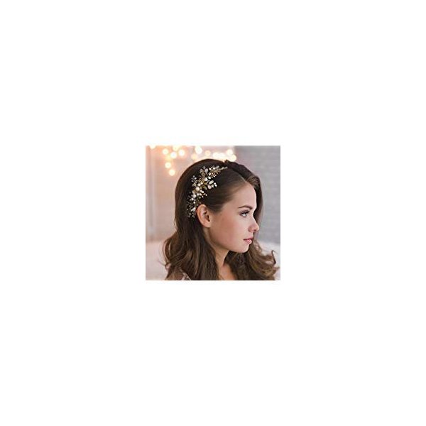 Kercisbeauty Wedding Bridal Bridesmaids Flower Girl Crystal and Pearl Side Hair Comb Slide Headpiece Long Curly Bun Hair Accessories for Prom (Rose Gold)
