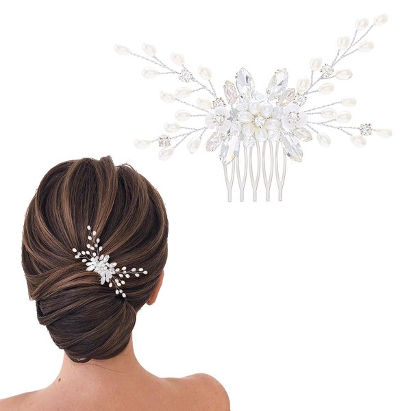 Generic Bridal Wedding Hair Comb for Women Rhinestone Flower Leaves Silver Vine Hairpiece Elegant Handmade Gift for Women Girls