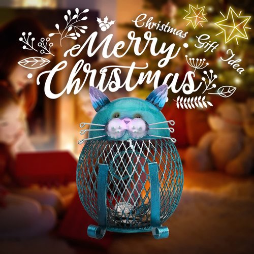 Metal Cat Coin Piggy Bank for Adults, Animal Money Bank with Bottom Cap, Creative and Practical Cat Gifts for Cat Lovers, Birthday& Christmas, Decoration for Home, Office, Living Room& Bookshelf