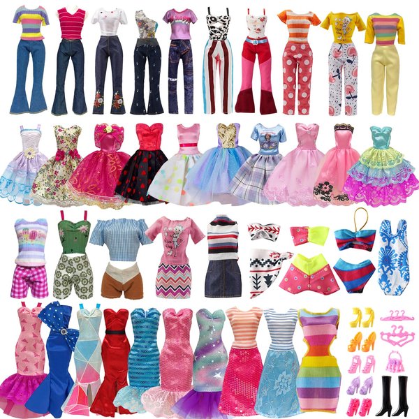29 Pieces Doll Clothes and Accessories for 11.5 Inch Girl Dolls Outfit Including 5 Tops,5 Pants,3 Dresses,2 Fashionable Dresses,2 Swimwear,6 Pairs of Shoes, 1 Bag, 5 Hangers