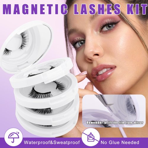 4-Pairs Reusable Magnetic Eyelashes with Applicator: Natural Look, Reusable, No Glue or Liner Needed, Wendy, K8+604