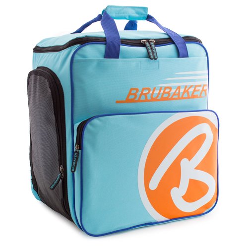 BRUBAKER Champion Combo - Limited Edition - Ski Boot Bag and Ski Bag for 1 Pair of Ski up to 170 cm, Poles, Boots and Helmet - Light Blue Orange