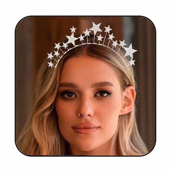 CAKURE Stars Halo Crown Silver Crystal Headband Goddess Bridal Tiara and Crowns Rhinestones Tiara Headpiece Party Wedding Hair Accessories for Women and Girls (Silver)