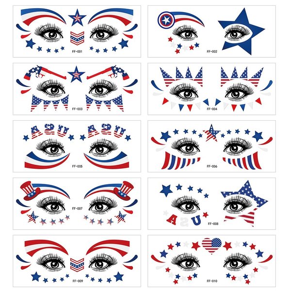 GeRRiT 4th of July Temporary Tattoos 10 Sheets Independence Day Face Tattoos Red White Blue Flag Star Design for Memorial Day Labor Day Decoration Patriotic Party Supplies Body Face Tattoo Stickers