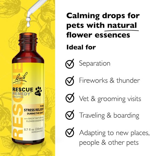 Bach RESCUE Remedy PET Dropper 20mL, Natural Stress Relief, Calming for Dogs, Cats, & Other Pets, Homeopathic Flower Essence, Thunder, Fireworks & Travel, Separation, Sedative-Free, 2-Pack