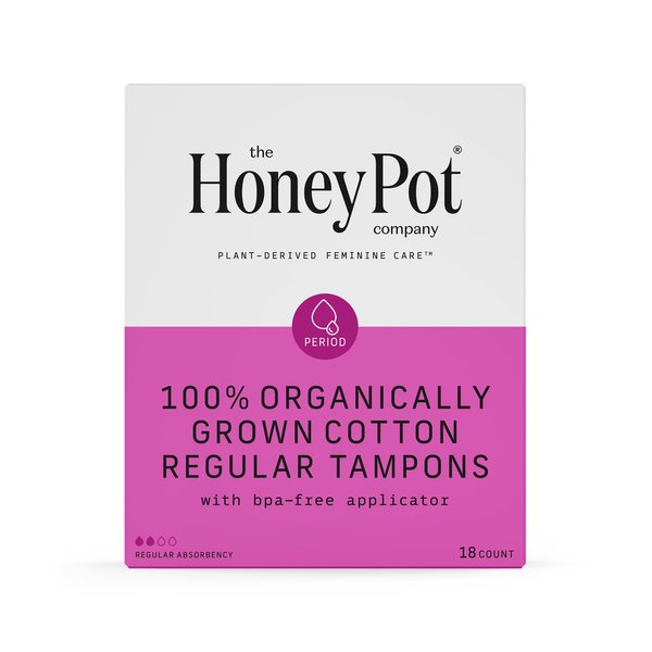 The Honey Pot Company - Organic Tampons w/Bio Plastic Applicator - Feminine Menstrual Products – Natural, Plant-Based - Regular Absorbency Unscented Tampons - 18 Count