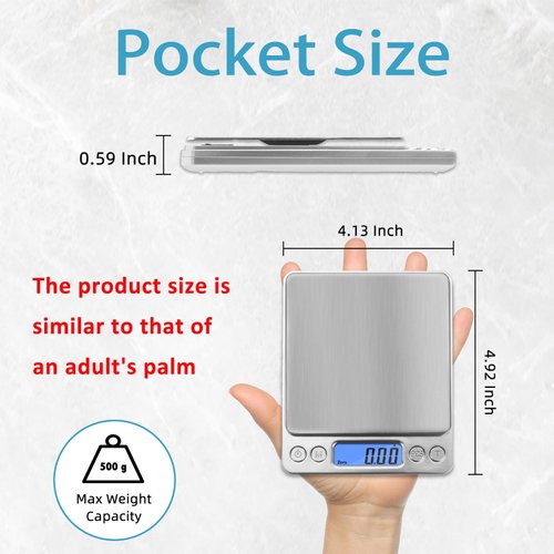 NEXT-SHINE Gram Scale, Digital Pocket Scale Portable Mini Size 500g x 0.01g with Back-Lit LCD Display Stainless Steel Platform Grams Ounces for Coffee Brewing Jewelry Cooking Baking