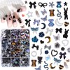 editTime Mixed Style Fashion 3D Nail Art Charms Kit Resin Camellia Rose Flower Butterfly Bow Moon Heart Bear Snake Hollow Pearl with Rhinestones and Soft Slice (Black)