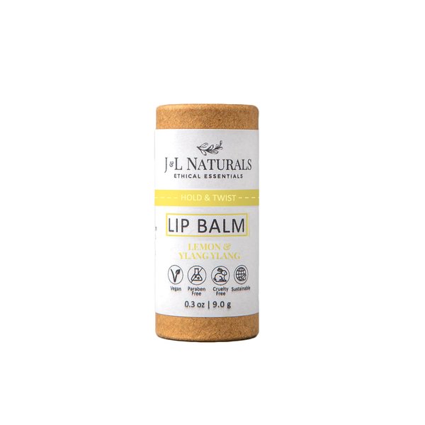 J&L Naturals Sustainable Lip Balm | Organic Ingredients, 100% Natural, Eco-Friendly | Cruelty Free, Vegan, Paraben Free, Silicone Free (Lemon & Ylang Ylang, Single)