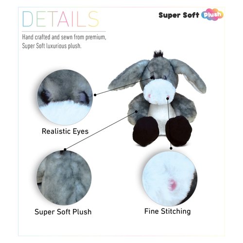 DolliBu Plush Donkey Stuffed Animal - Soft Plush Huggable Grey Donkey Toy, Adorable Floppy Donkey Stuffed Toy, Donkey Gifts for Donkey Lovers for Kids and Adults - 9 Inches